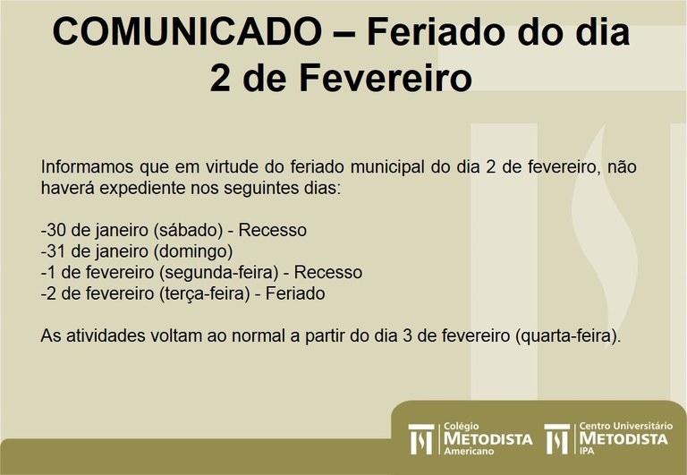 Comunicado 2 de fevereiro Comunicado 2 de fevereiro