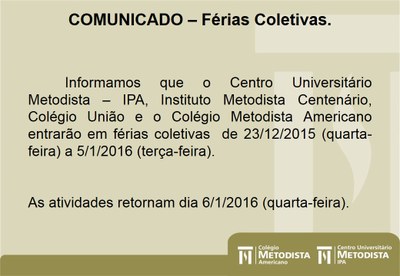 Comunicado Férias Coletivas