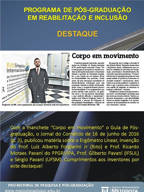 Ergômetro Linear é detaque no Jornal do Comércio