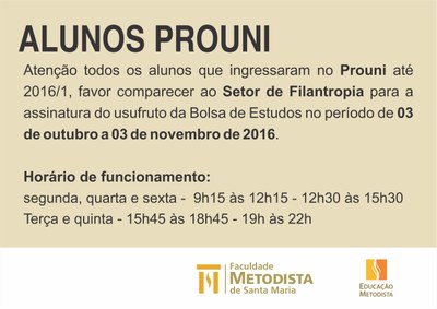 Comunicado: alunos do ProUni